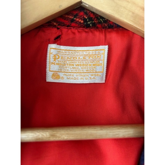 Vintage Pendleton Wool Plaid Full Length Robe Coat Blazer Red Classic Sz Small - Picture 4 of 8